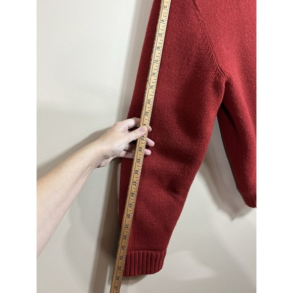 L.L.Bean Sherpa Sweater Large Lambswool Full Zip Cardigan Jacket Red Orange - Picture 10 of 11